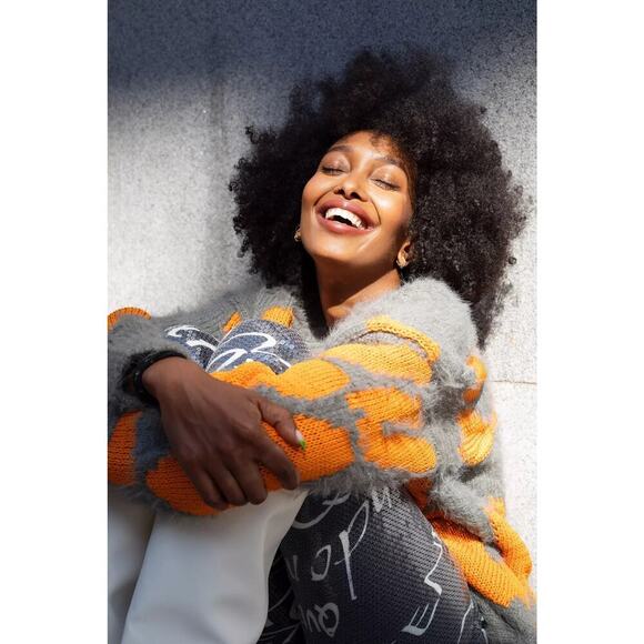 H&M Studio A/W 2021 Chunky-Knit Acrylic V-Neck Jumper Sweater Oversized Small - Picture 5 of 11